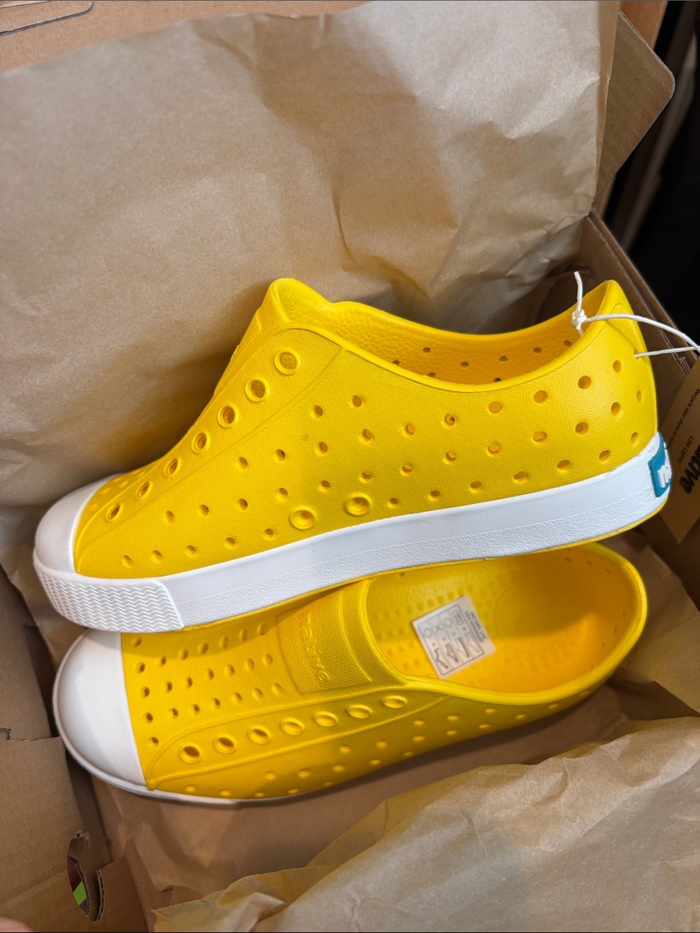 Native Shoes Kids Yellow Slip-On Sneakers with White Sole